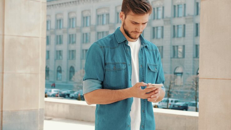 Young Man Using Smartphone Outdoors