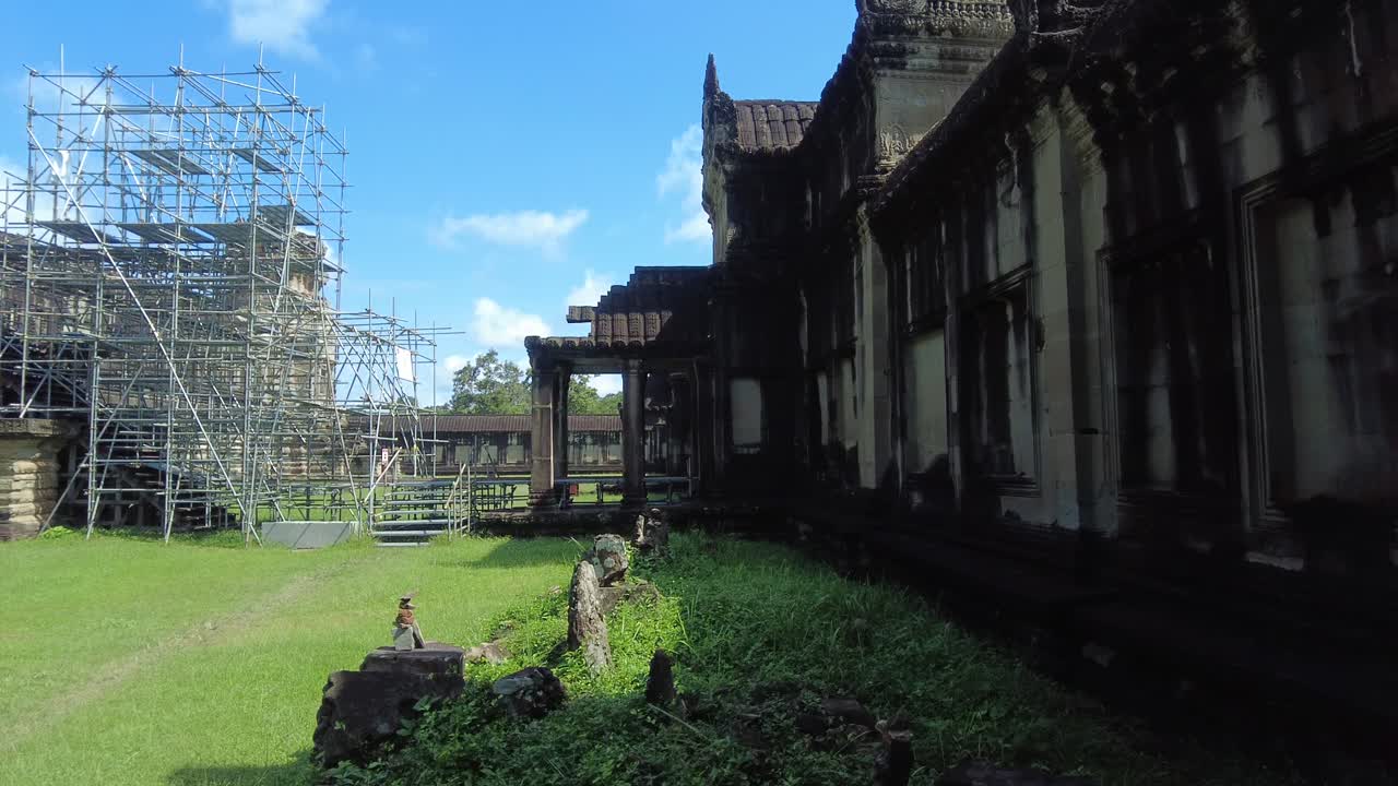 Angkor Wat temple under restoration Khmer architectural style Cambodia national symbol
