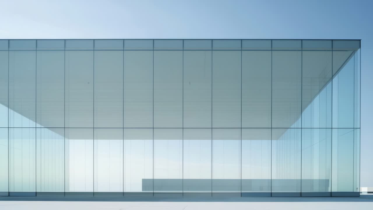 Minimalist architecture video concept featuring a low-angle shot of a modern glass building