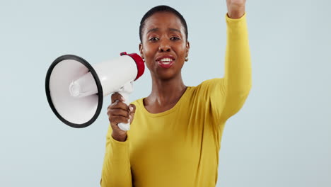 Happy-black-woman,-megaphone