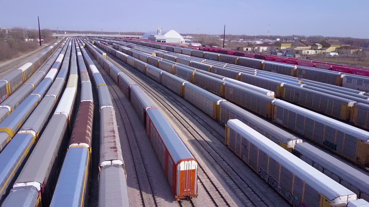 A good aerial over a railroad yard suggests shipping commerce trade or logistics 1