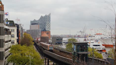 metro on elevated tracks in hamburg city