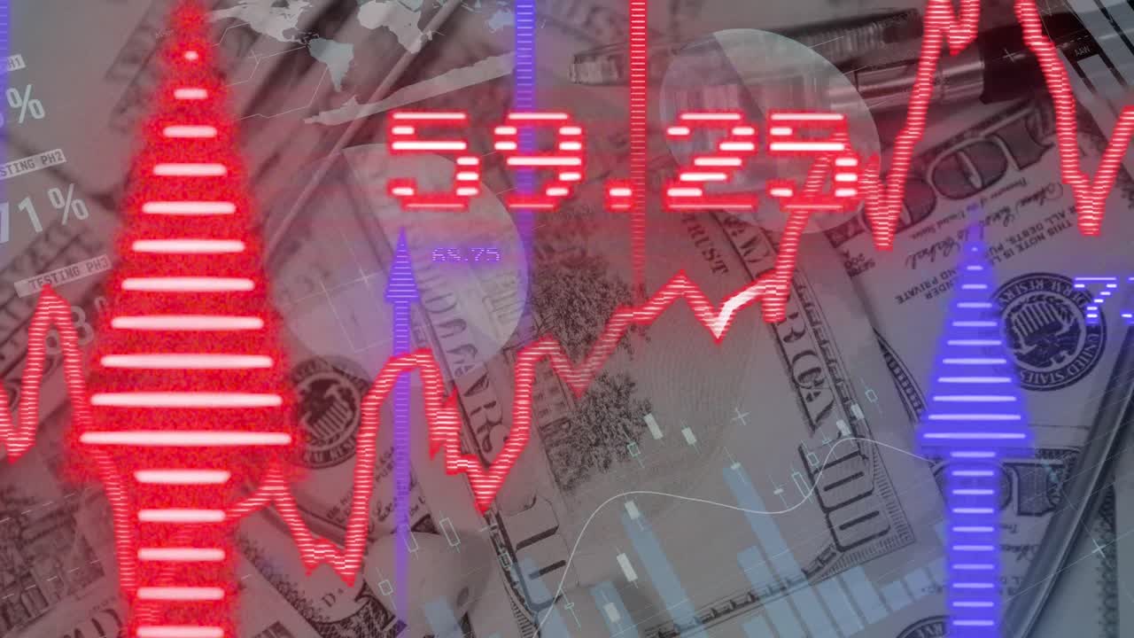 미국 달러 지폐에 대한 금융 데이터 처리 애니메이션