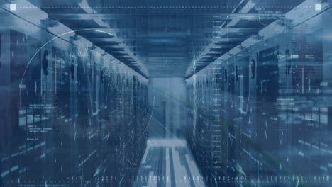 animation of data processing with scope scanning over server room
