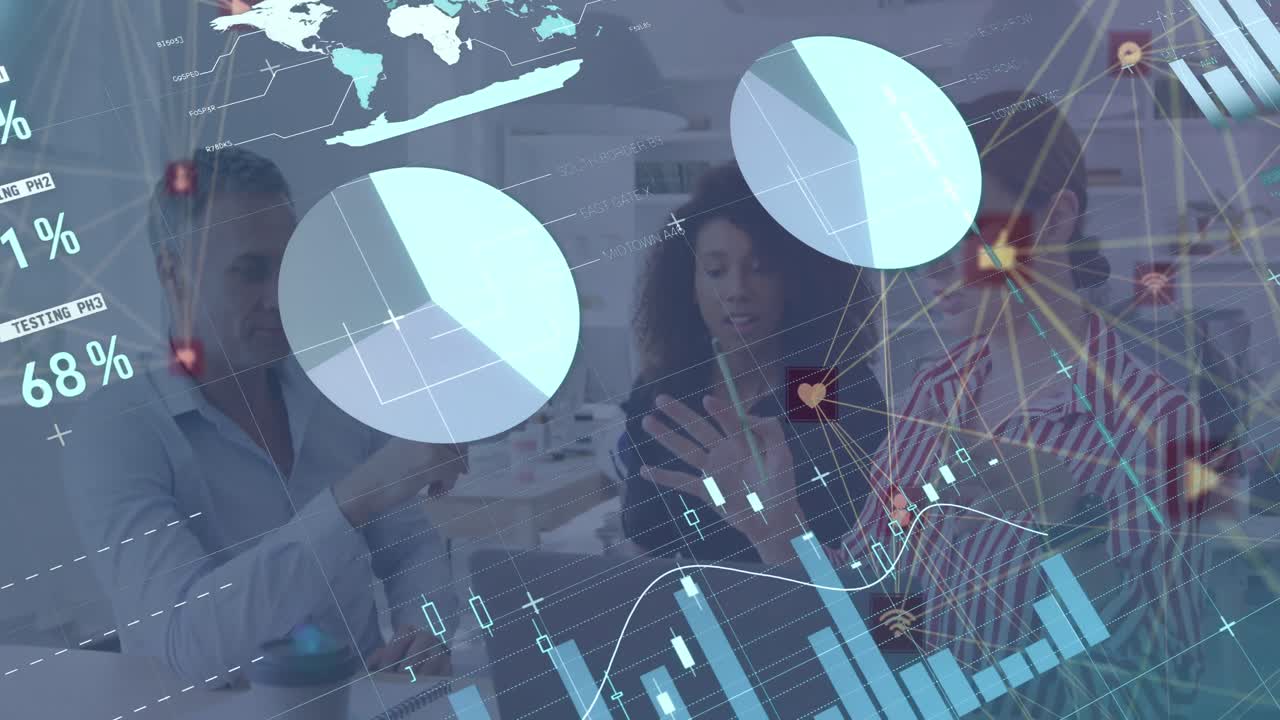 animación del procesamiento de datos sobre diversas personas de negocios en la oficina