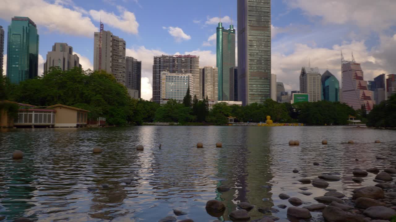 hora del día paisaje de la ciudad de shenzen parque lago panorama 4k china