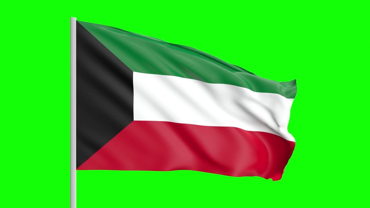 bandera nacional de kuwait ondeando en el viento en la pantalla verde con alfa mate