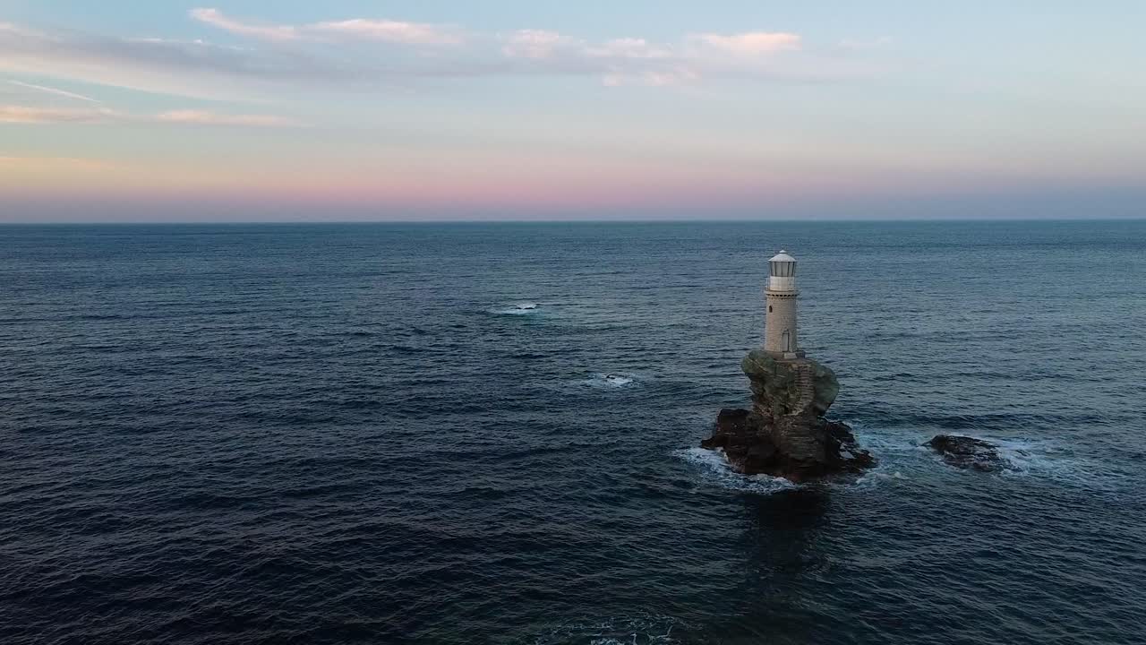 Aerial Ancient Chora of Andros Tourlitis Lighthouse, Greece
