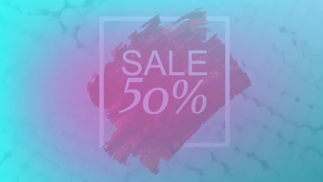 Animation-of-sale-50-percent-text-on-blue-background