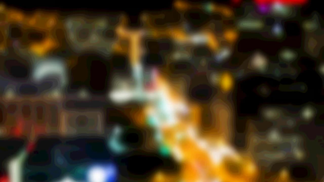 animación de formas rojas en movimiento caleidoscópicas sobre el paisaje urbano