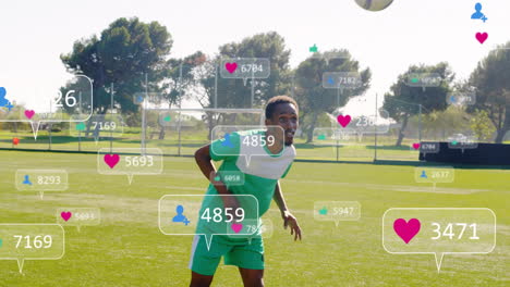 on field, soccer player with animation of social media notifications appearing