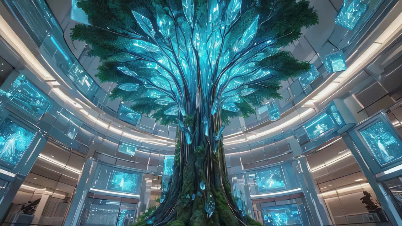 Futuristic Tree of Crystals in Modern Architecture