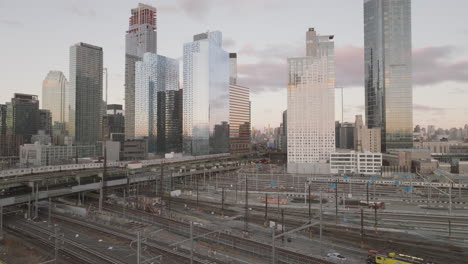 aerial view of the subway in queens. shot on an autumn morning in new york city