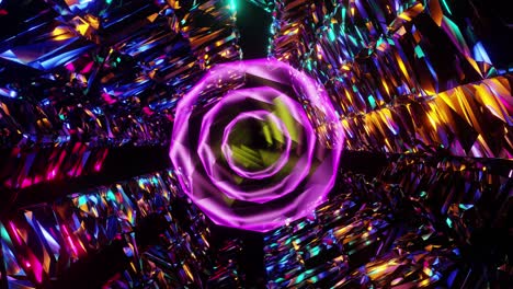 una bola de energía rosa en un fondo multicolor de cristal. para el registro de conciertos y fiestas, vacaciones. creatividad exitosa