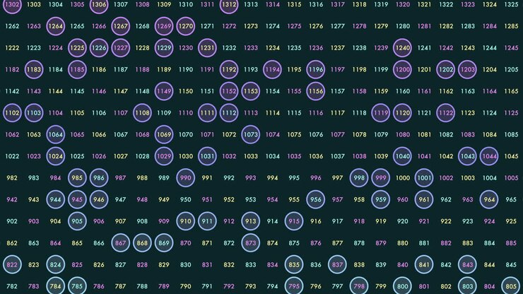 Random numbers pattern in rows on dark space