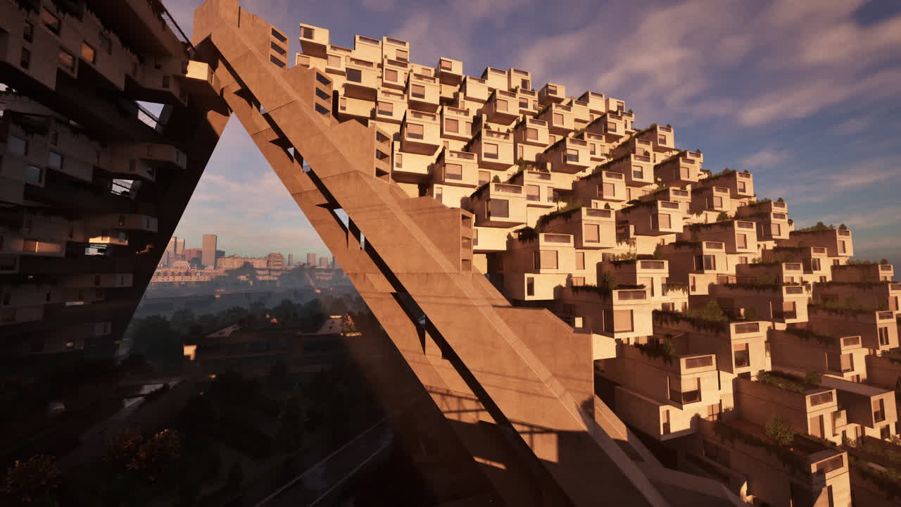 미래주의 도시 건축: 도시 풍경에 있는 콘크리트 마천루