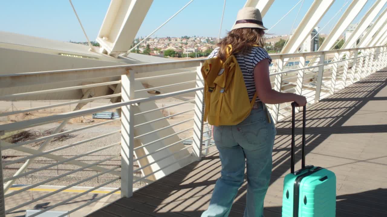 Stylish Female Traveler on Her Way to the Plane