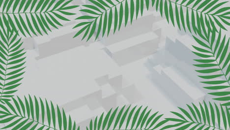 animation of green tropical plants over shapes on white background