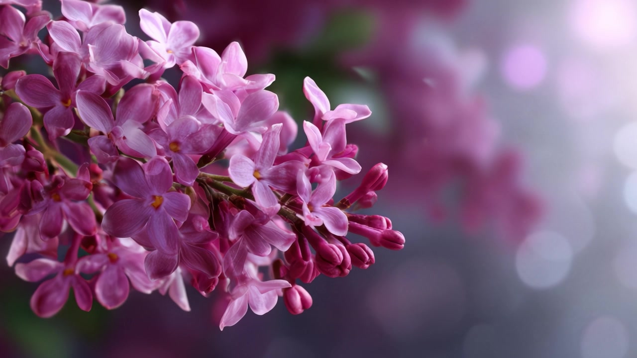 Tampilan Mekar Lilac yang Cerah Diabadikan dalam Detail Menakjubkan dengan Latar Belakang yang Sedikit Buram, Menyoroti Keindahan Halus dan Kelopak Berwarna-warni