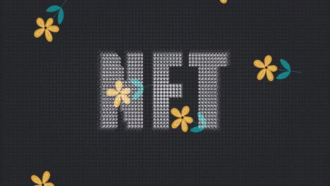 animation of flower icons over nft text
