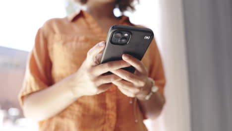 Phone,-typing-and-woman-hands-for-home-networking