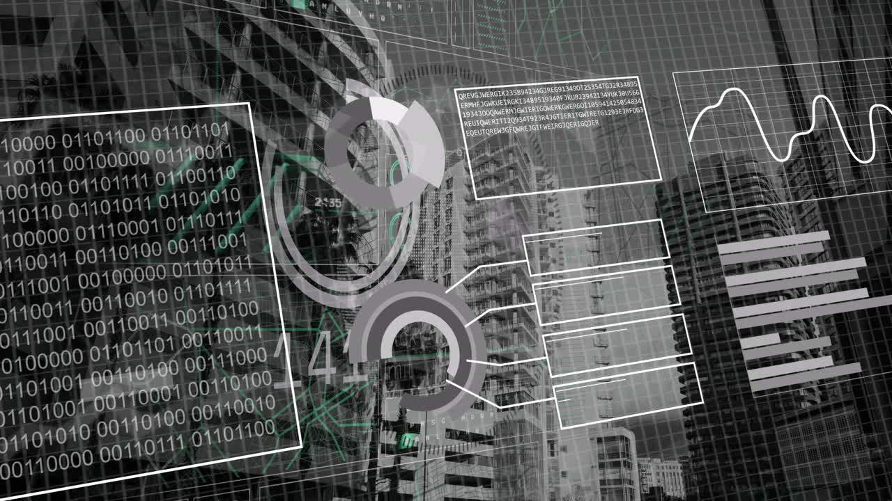 animazione dell'elaborazione dei dati finanziari sulla città