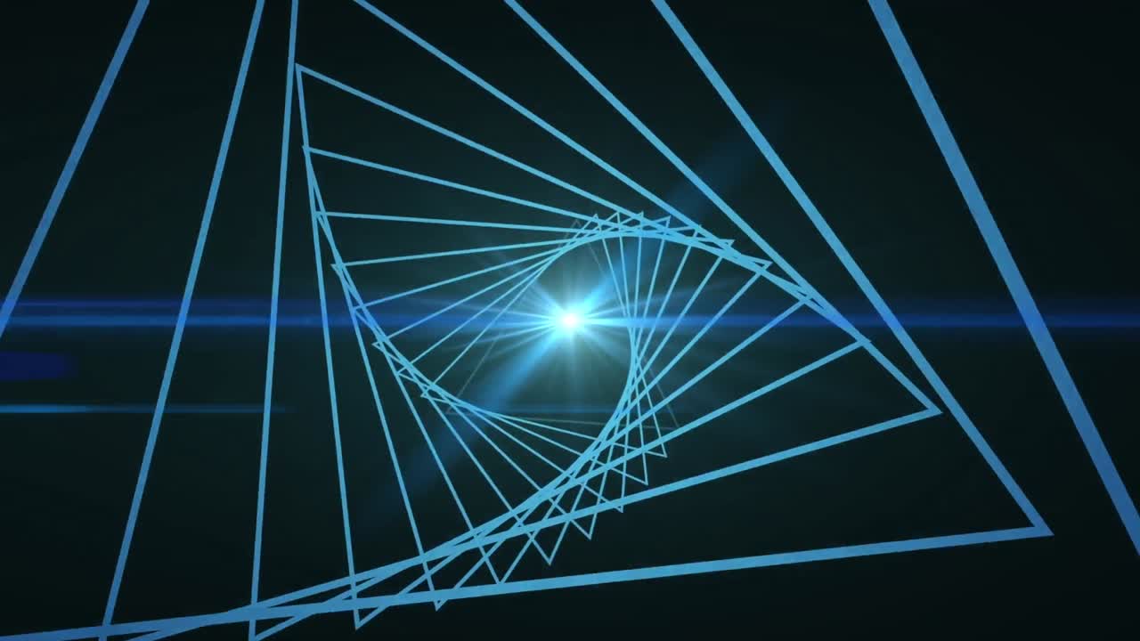 뒷면에 회전하는 파란색 빛나는 네온 터널의 애니메이션