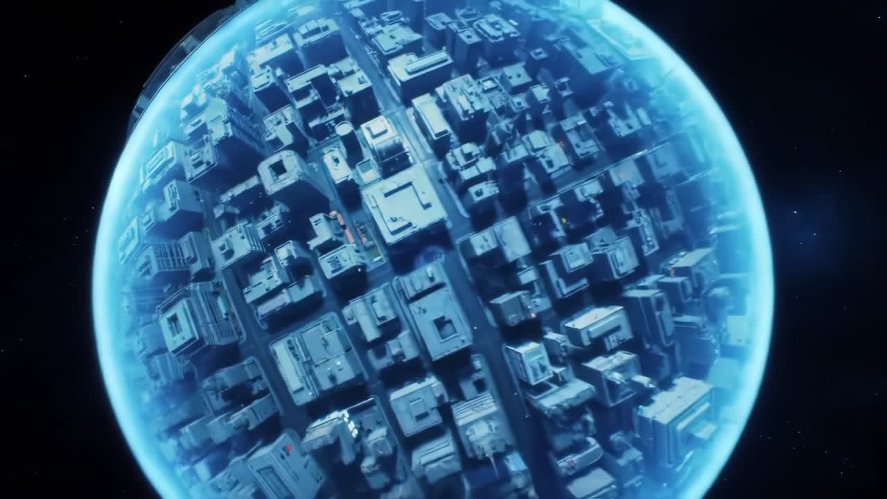 A Futuristic City Encased in a Transparent Sphere: Exploring the Innovative Architecture and Advanced Technology of a Sci-Fi World