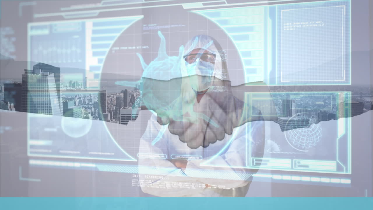 사업가들이 디지털 인터페이스와 데이터 프로세싱을 반대하고 의료 종사자를 반대하고 손을 잡고 있습니다.