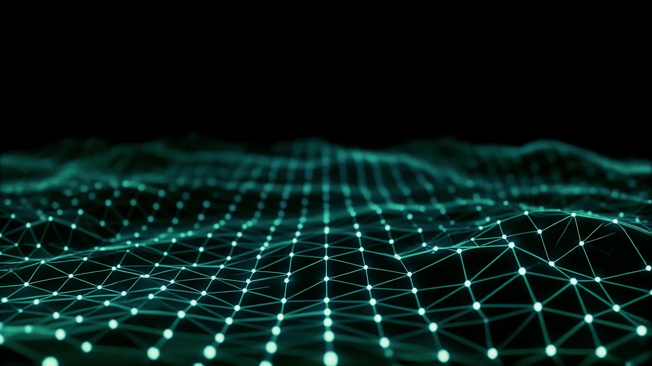 Undulating Digital Network Grid with Glowing Dots