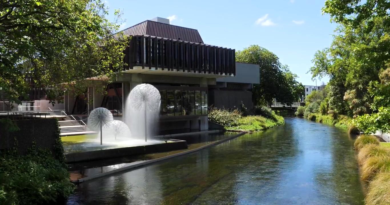 Ayuntamiento de Christchurch, Fuente Ferrier y río Avon, Christchurch, Nueva Zelanda