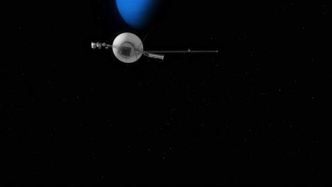 voyager 1 heading towards 8th planet neptune to take photos on flyby as it travels through solar system - camera pans up for reveal 4k