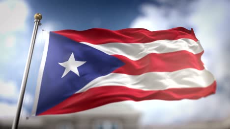 puerto rico flag waving slow motion 3d rendering blue sky background - seamless loop 4k