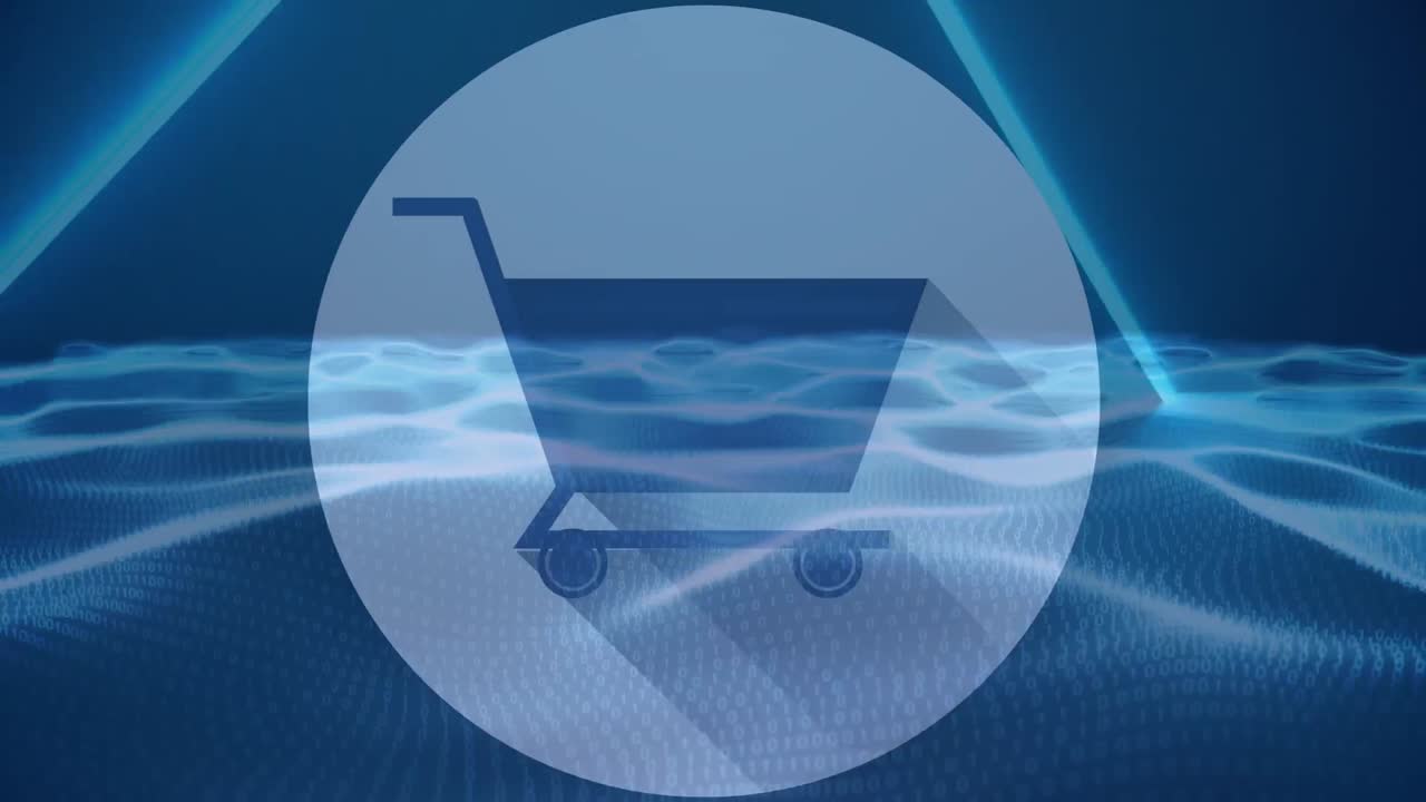 파란색 배경에 있는 미디어 아이콘과 스 ⁇ 의 애니메이션