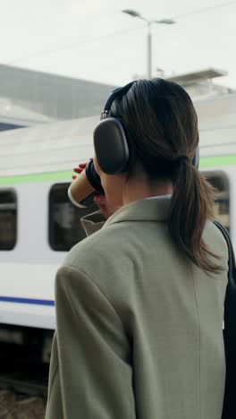 woman at train station