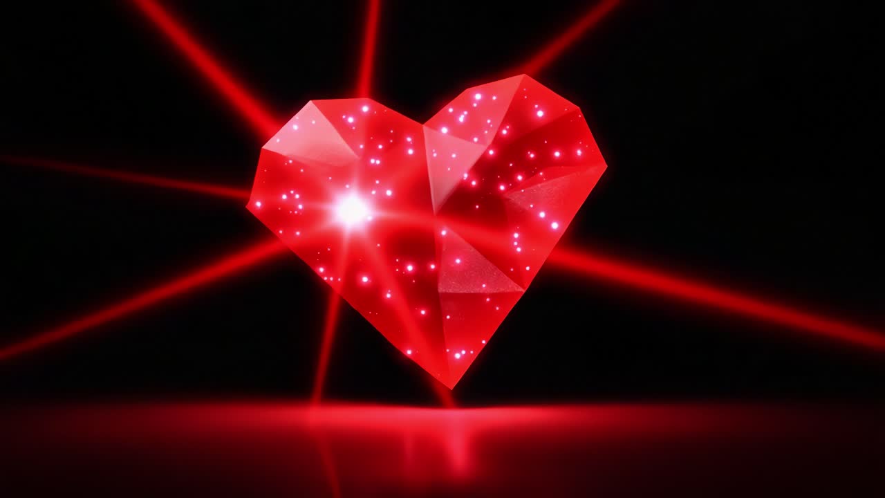A mesmerizing depiction of a brilliant crystalline heart, shining with intense red lights and surrounded by a dark backdrop, symbolizing love, passion, and emotional depth in a captivating and artistic manner