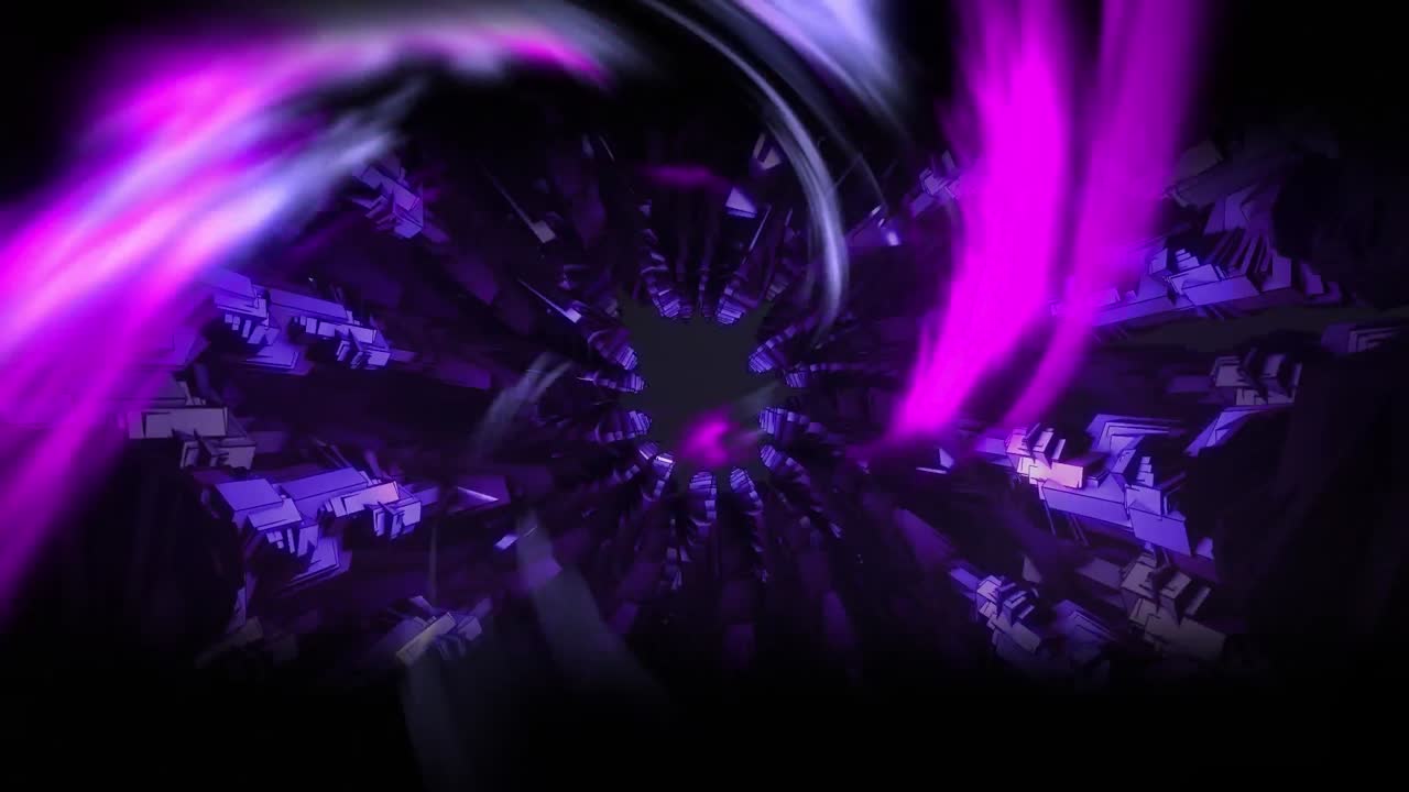 animación de rastros de luz y formas que se mueven sobre un fondo negro.