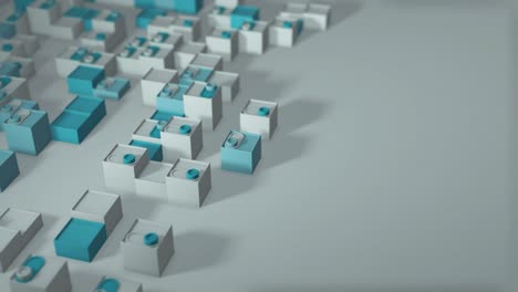 renderización 3d de animación en bucle con formas geométricas. animación sin fin. un video tranquilo y satisfactorio con un cambio de forma. deslizadores se encienden. color blanco y azul. profundidad de campo. borrosidad