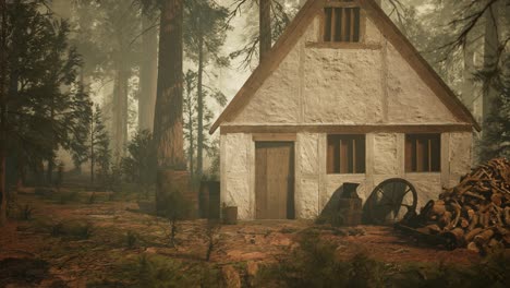 old wooden house in the autumn forest