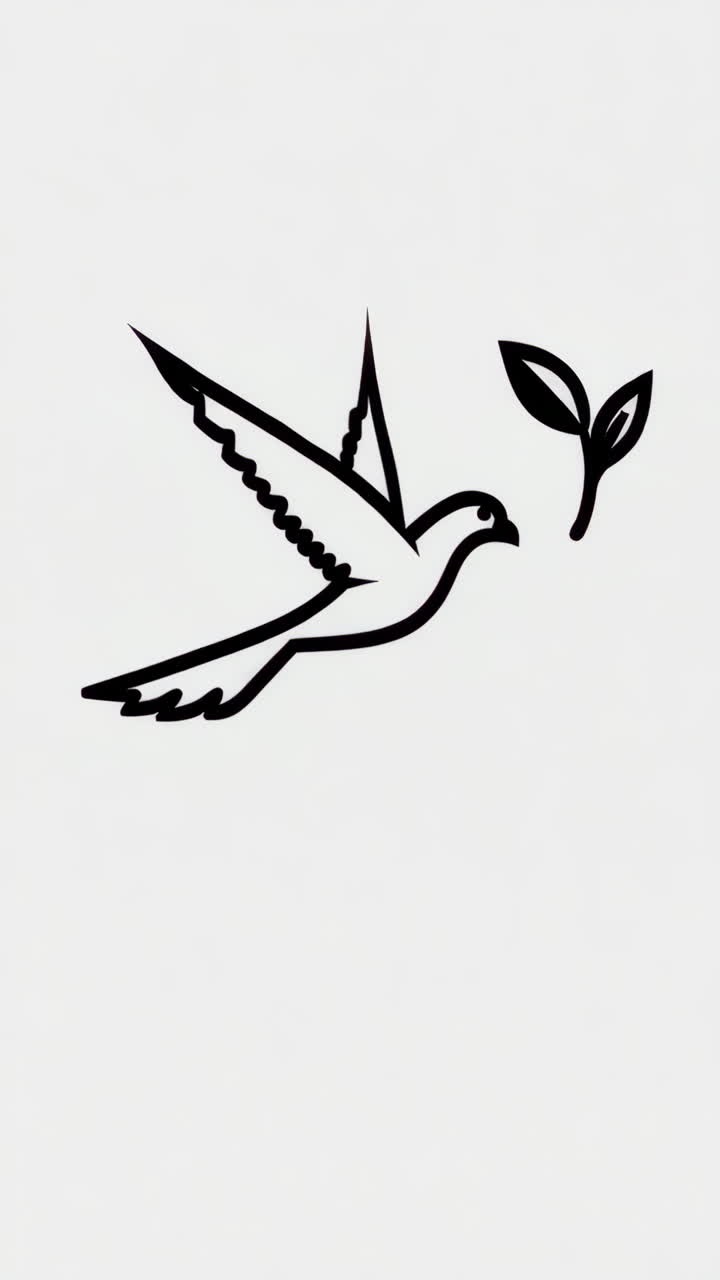 Line Art of a Dove and Leaves, Symbolizing Peace