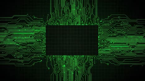 abstract green circuit board design featuring complex patterns and digital connectivity throughout the composition, ideal for technological themes and backgrounds.