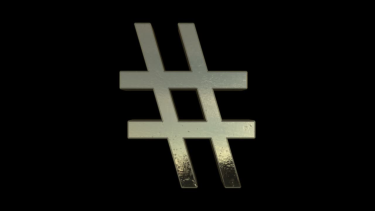 bucle de rotación del signo de hashtag dorado - fondo negro