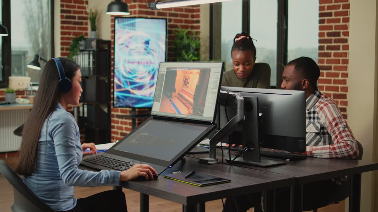 Asian graphic designer working on interface development