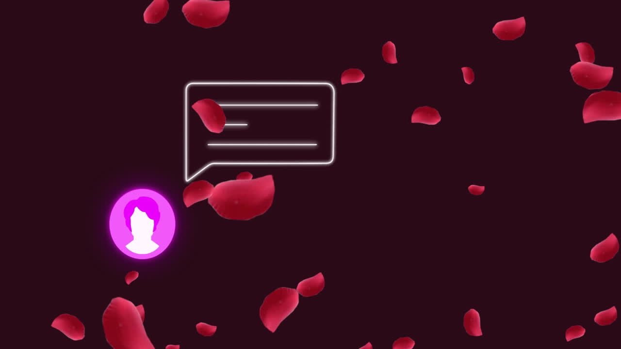 Floating red petals with animation over chat bubble and profile icon