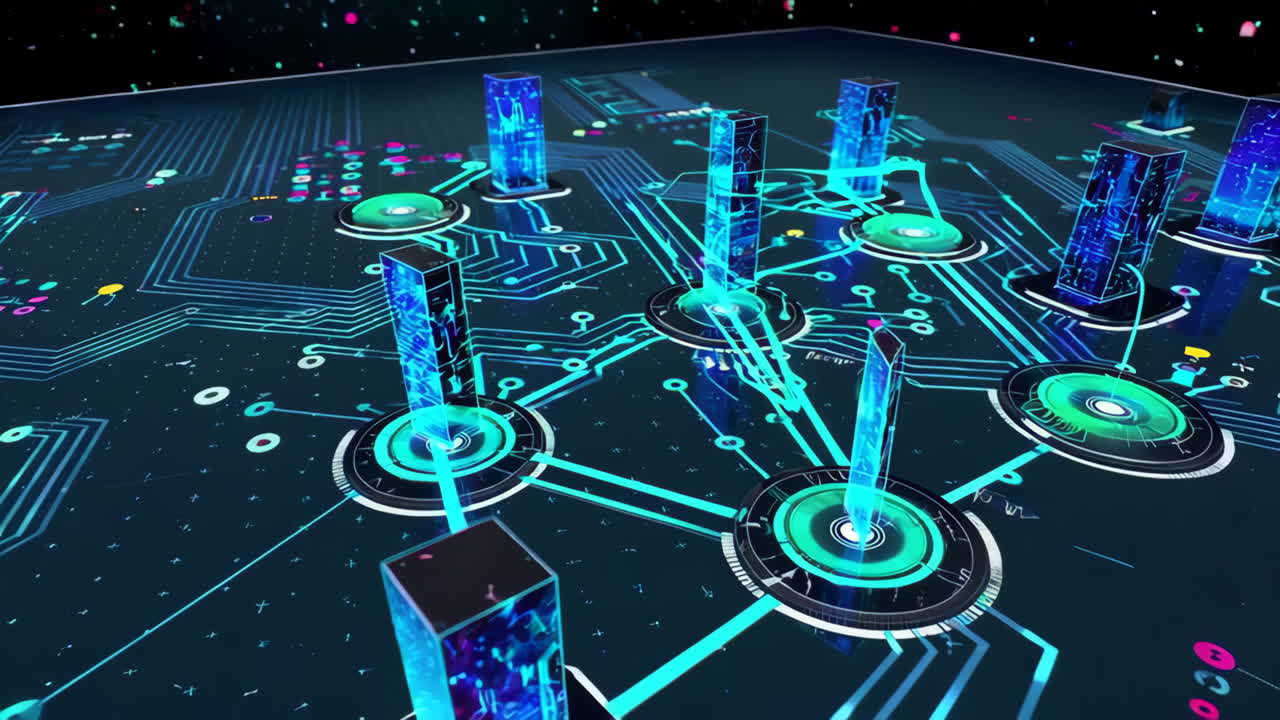 Futuristic Data Visualization on a Circuit Board