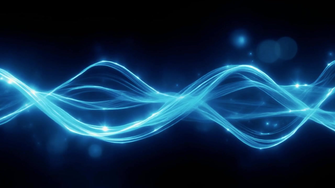 Abstract Glowing Blue Light Waves Flowing on Black Background