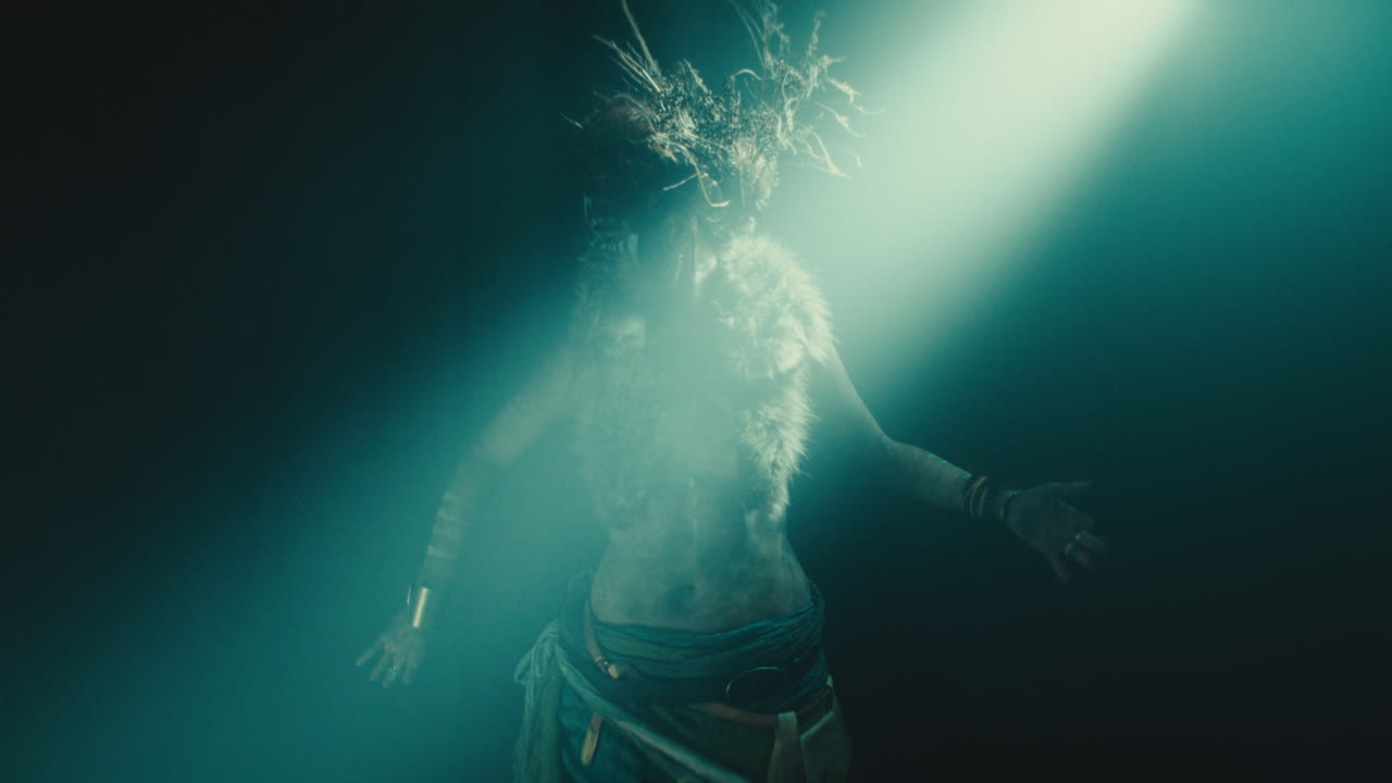 A creepy witch during the night storm