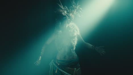 a creepy witch during the night storm