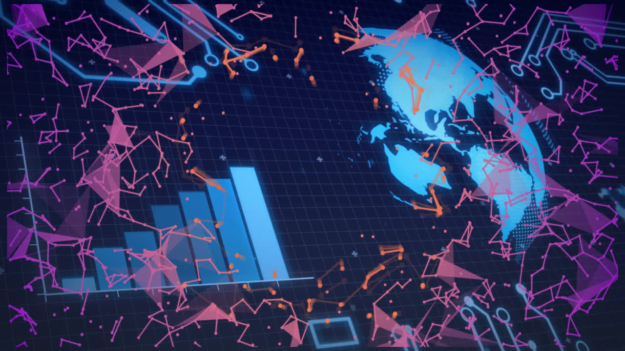 연결 및 글로브를 통해 디지털 데이터 처리의 애니메이션