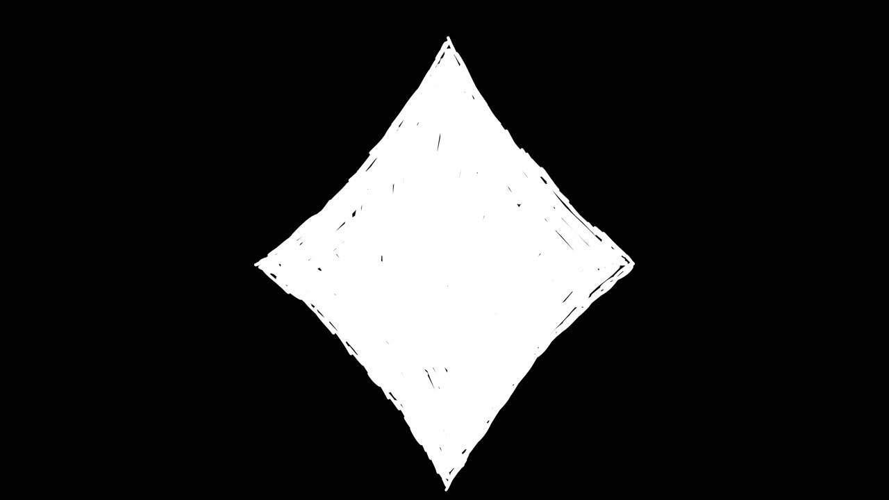 Wobbly Hand-Drawn White Diamond Shape Animation on Black Background